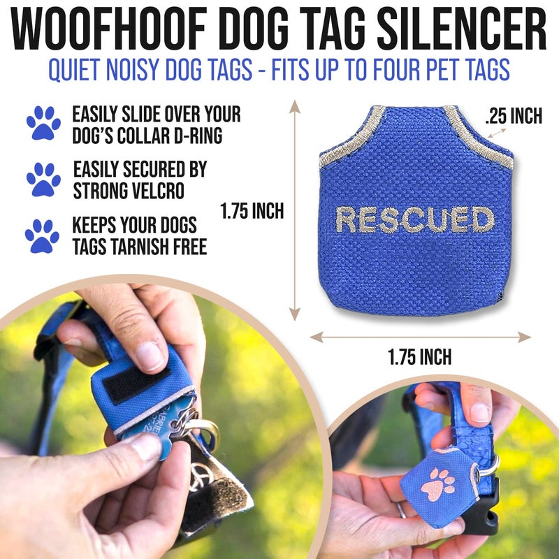 Woofhoofâ€™s Dog Tag Silencer, Quiets Dog ID Tags, for Dogs and Cats, Blue Rescued, 1.75 x 1.75 x .25 - Image 2